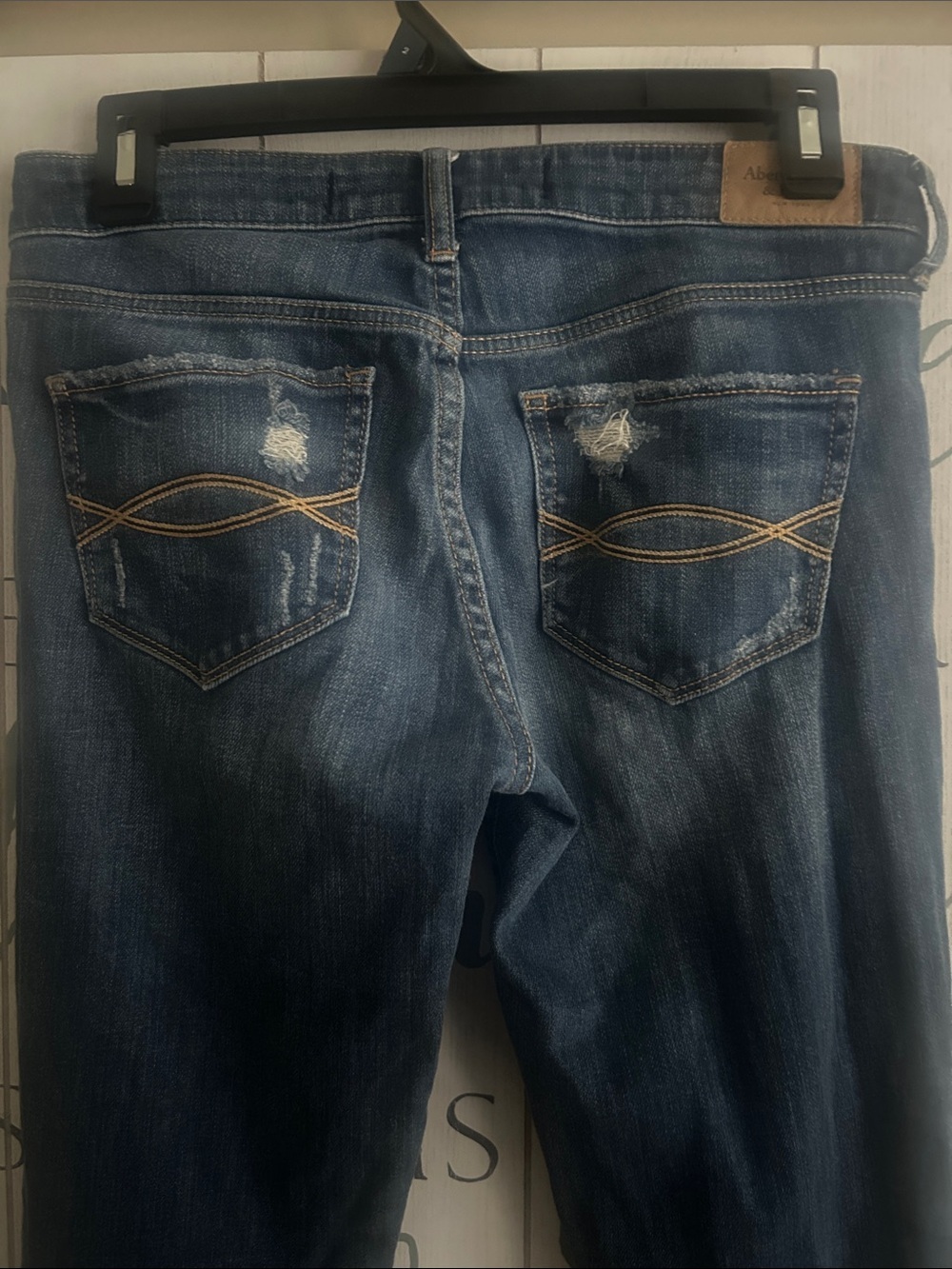 Abercrombie & Fitch the A&F super skinny Dark Blue distressed Jeans size 4 long - Picture 7 of 8